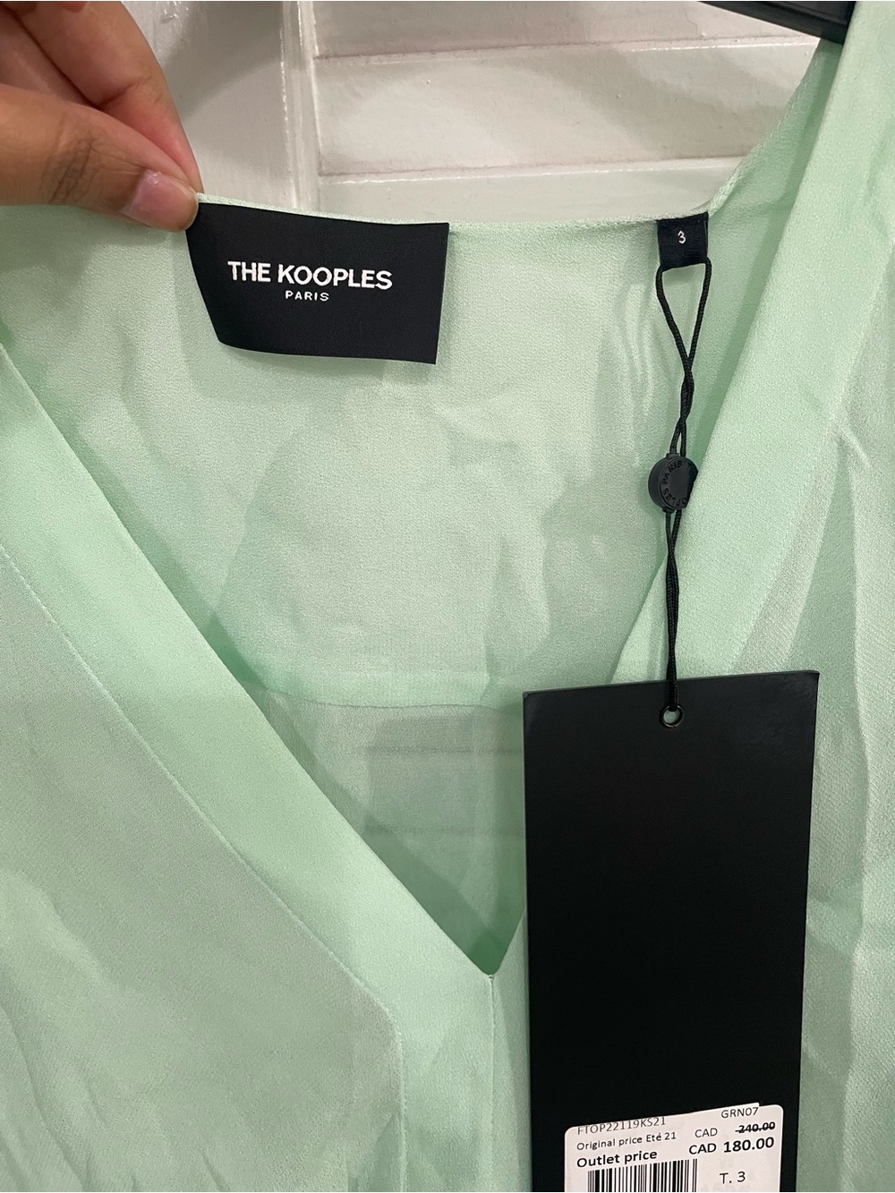 The Kooples Sheer Ruffle V-Neck Blouse in Mint Green size 3(fr large) - Picture 4 of 10